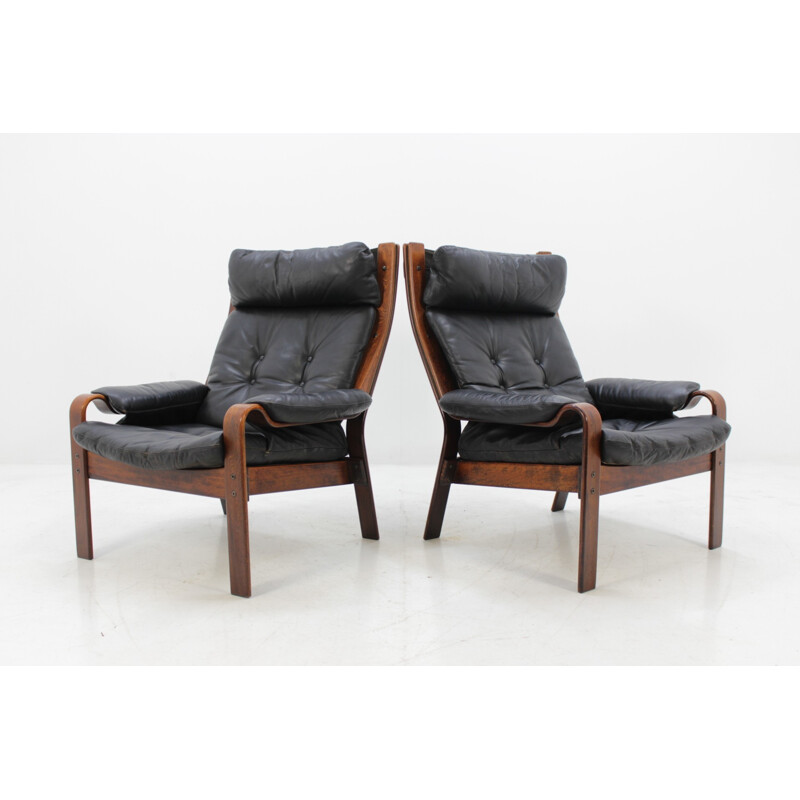 Danish Lounge chair in bentwood & leather - 1960s