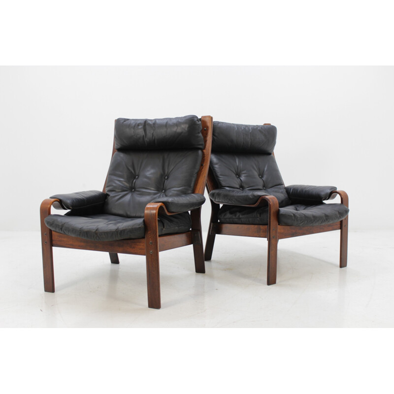 Danish Lounge chair in bentwood & leather - 1960s