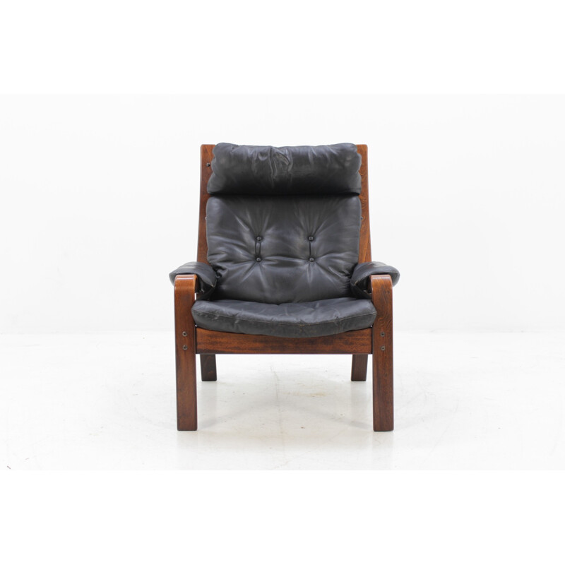 Danish Lounge chair in bentwood & leather - 1960s