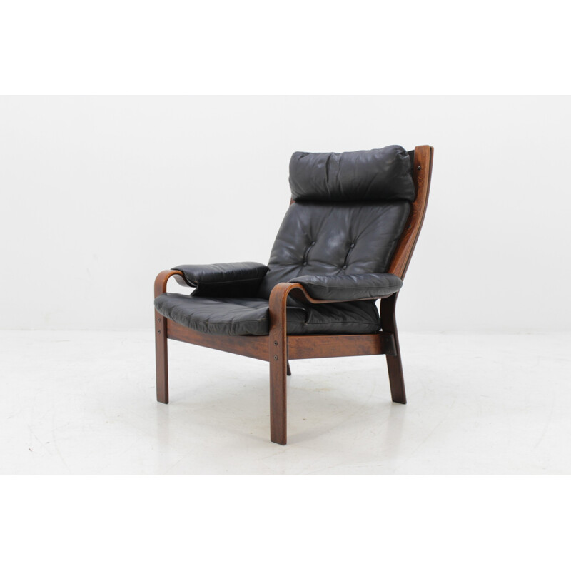 Danish Lounge chair in bentwood & leather - 1960s