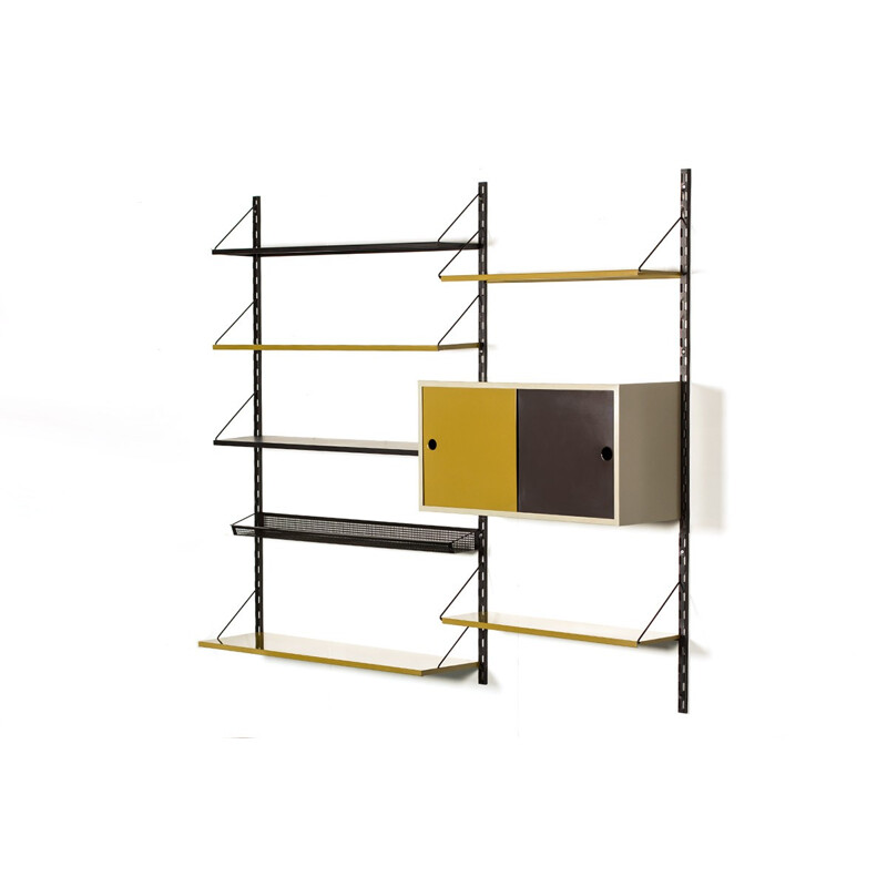 Vintag modular wall unit in black and olive green by Tjerk Reijenga for Pilastro - 1950s