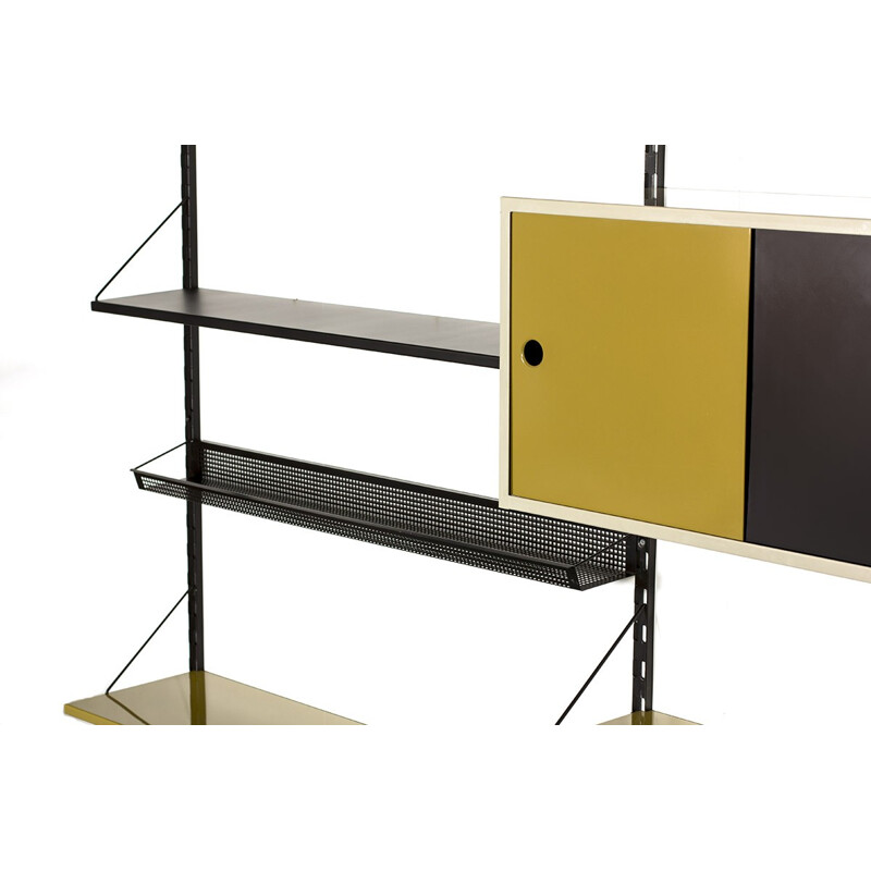 Vintag modular wall unit in black and olive green by Tjerk Reijenga for Pilastro - 1950s