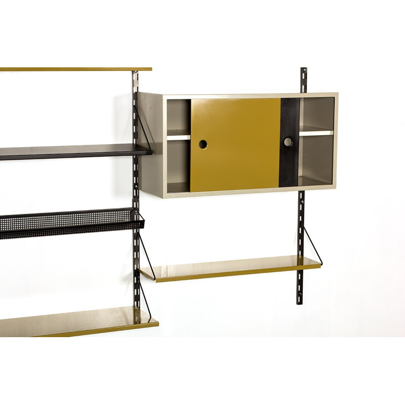 Vintag modular wall unit in black and olive green by Tjerk Reijenga for Pilastro - 1950s