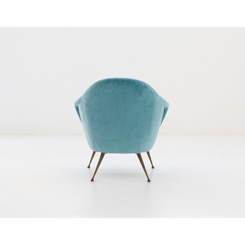 Fauteuil en Velours Turquoise italien - 1950