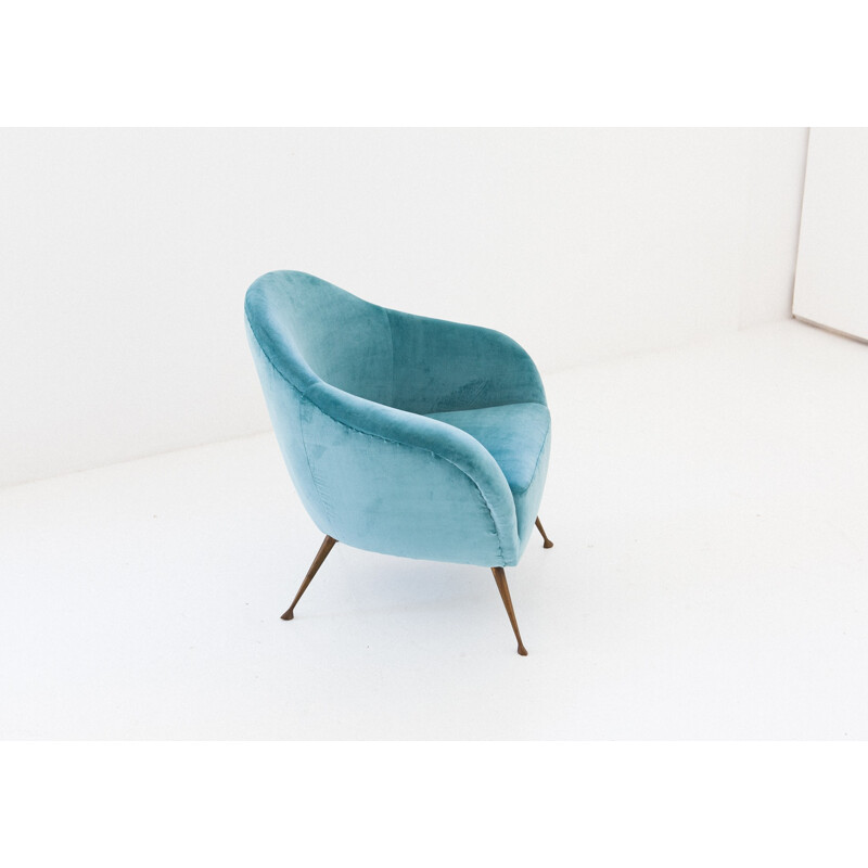 Fauteuil en Velours Turquoise italien - 1950