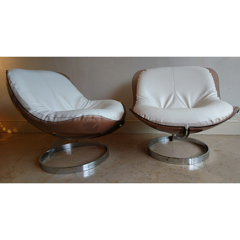 Set of 2 lounge chairs in metal & plexiglass by Boris Tabacoff - 1970s