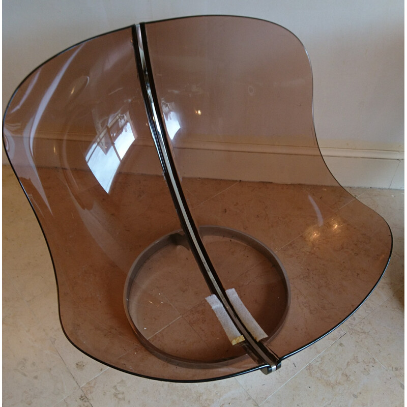 Suite de 2 lounge chairs en métal & plexiglass fumé par Boris Tabacoff - 1970