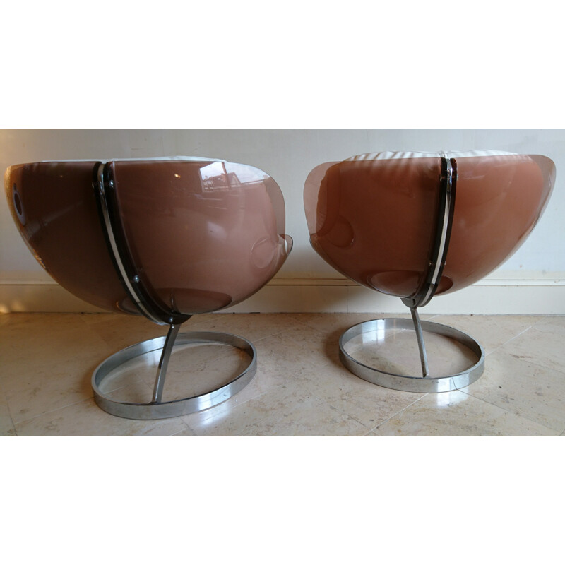 Set of 2 lounge chairs in metal & plexiglass by Boris Tabacoff - 1970s