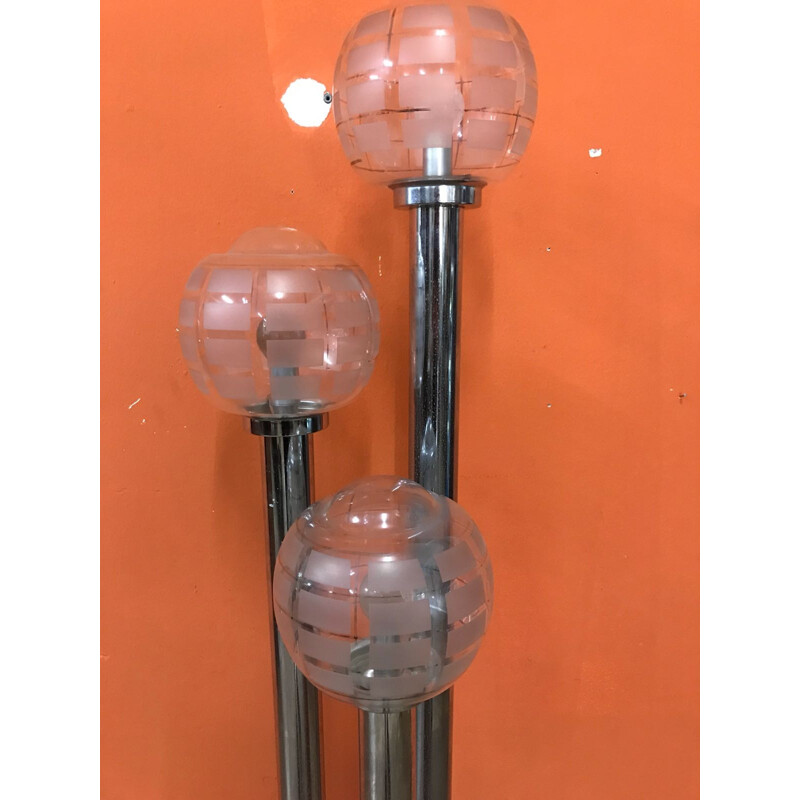 Lampadaire vintage avec trois tiges cylindriques chromées - 1970