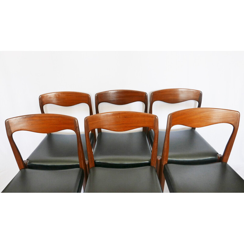Suite de 6 chaises vintage noires en teck  - 1960 
