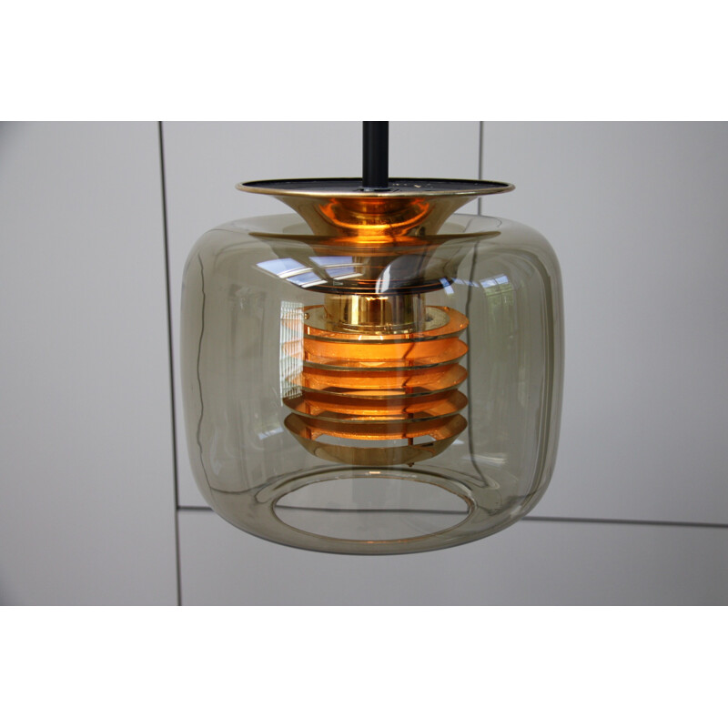 Vintage ceiling lamp in smoked glass and golden details by ERCO - 1960s