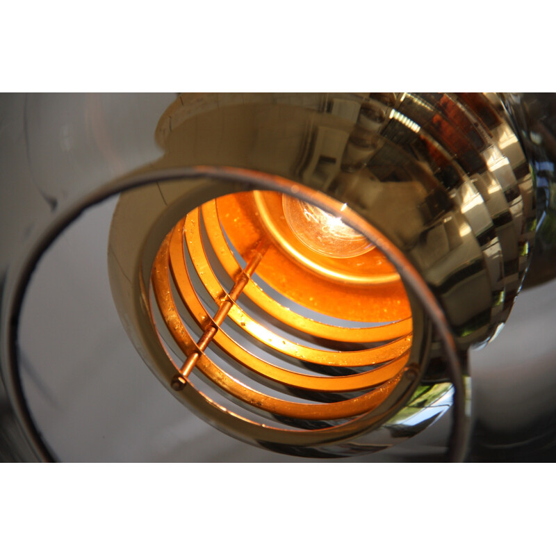 Vintage ceiling lamp in smoked glass and golden details by ERCO - 1960s