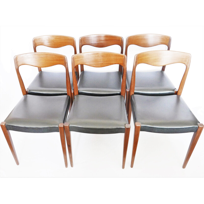 Set of 6 vintage black chairs in teak - 1960s