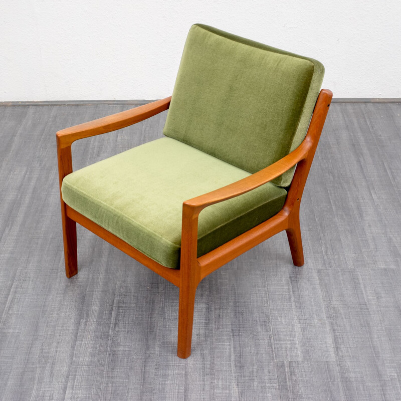 Fauteuil en teck et tissu vert, Ole WANSCHER - 1950