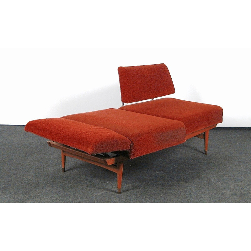 Canapé modulable rouge en bois - 1950