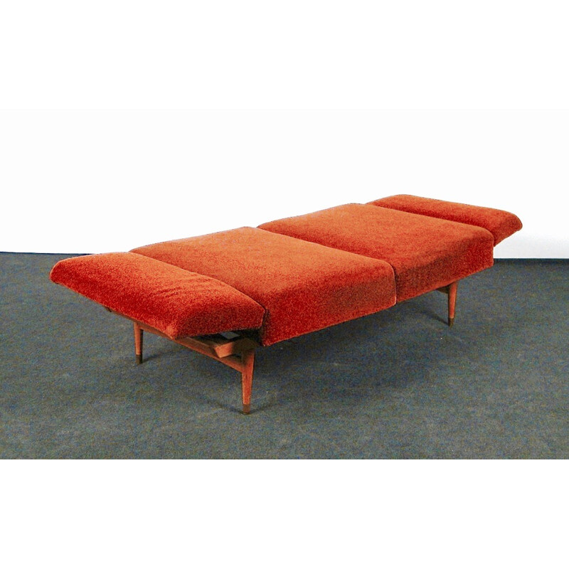 Canapé modulable rouge en bois - 1950