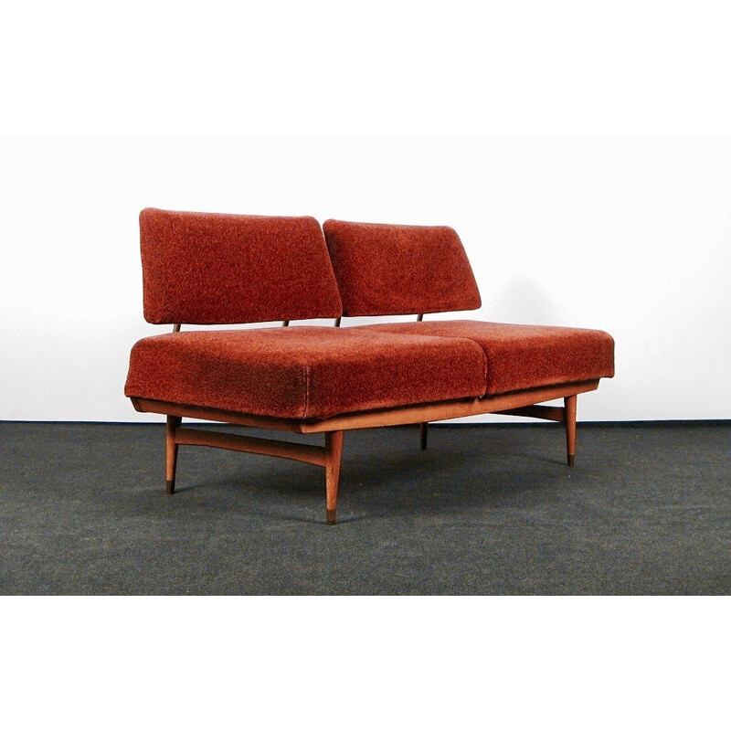 Vintage red daybed in wood - 1950s