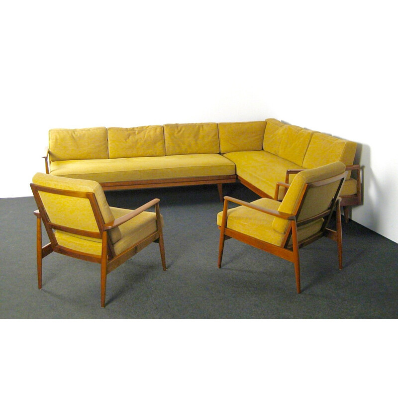 Vintage yellow living room set in wood - 1950s