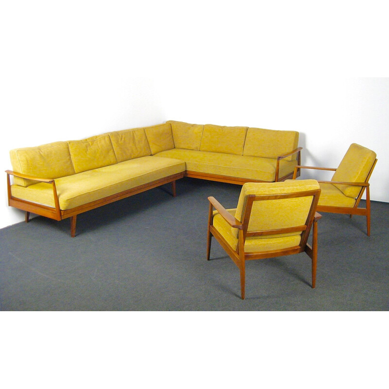 Vintage yellow living room set in wood - 1950s
