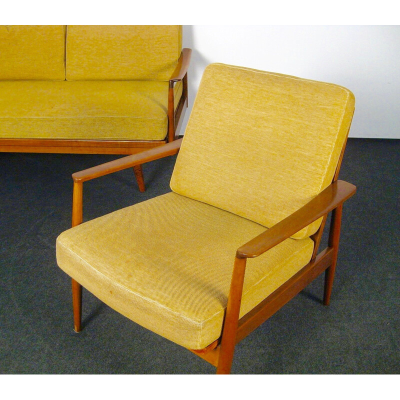 Vintage yellow living room set in wood - 1950s