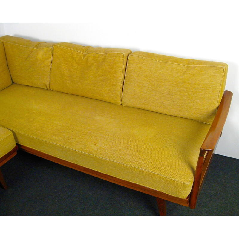 Vintage yellow living room set in wood - 1950s