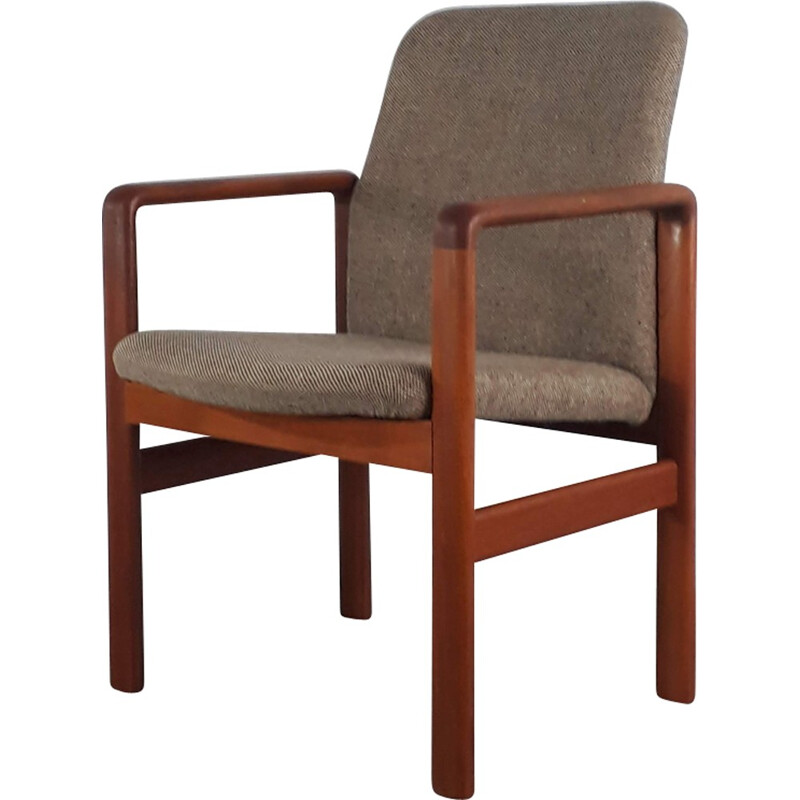 Scandinavian Vintage Solid Teak Armchair and  Wool Fabric - 1970s