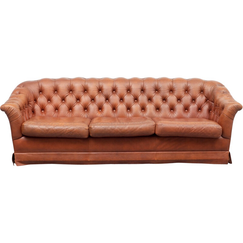 Vintage 3 seater soa in cognac coloured leather - 1950s