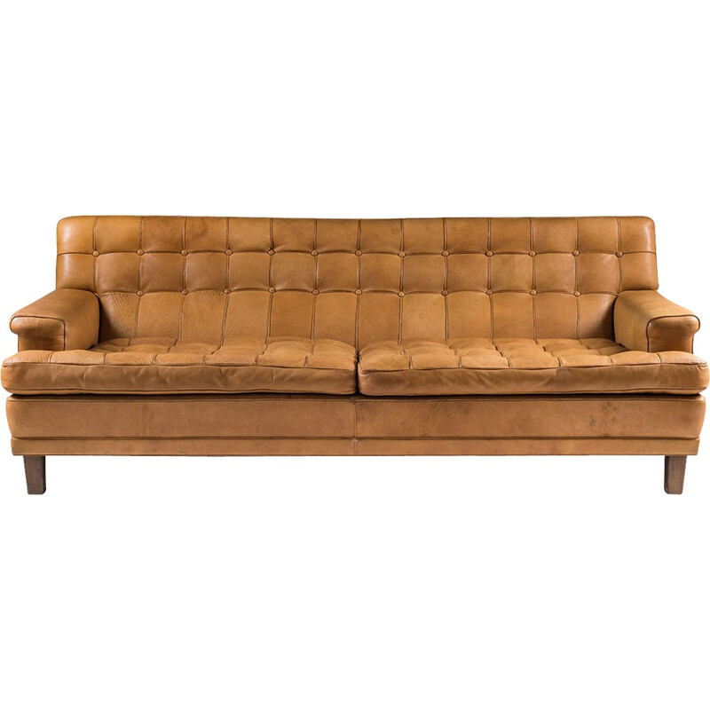 Vintage Swedish sofa in cognac leather - 1960s