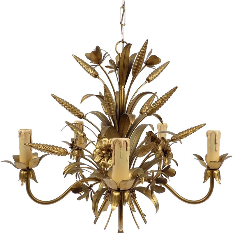 Vintage Italian brass chandelier with 5 arms - 1970s