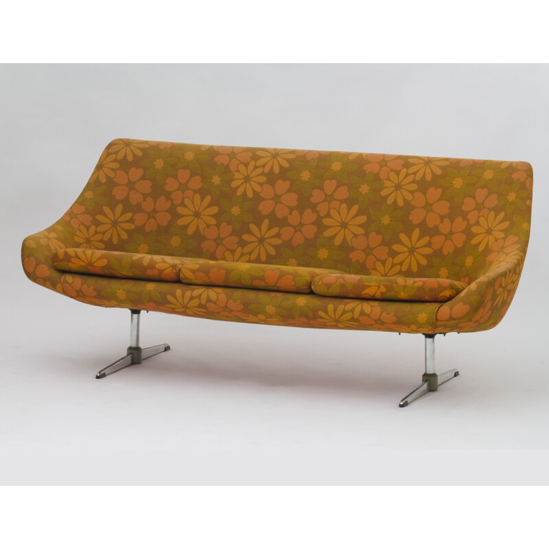 3-seater sofa with flower fabric - 1970s