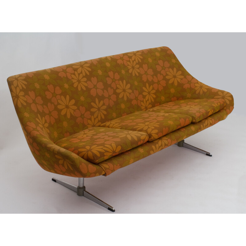 3-seater sofa with flower fabric - 1970s