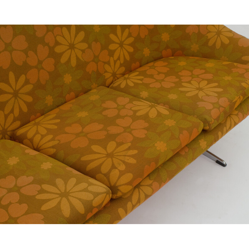 Canapé 3 places vintage avec tissu motifs fleurs - 1970