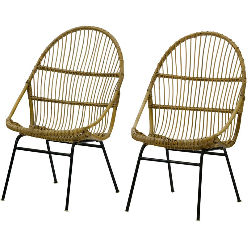 Set of 2 Rattan Metal Vintage chairs by Alan Fuchs - 1960s