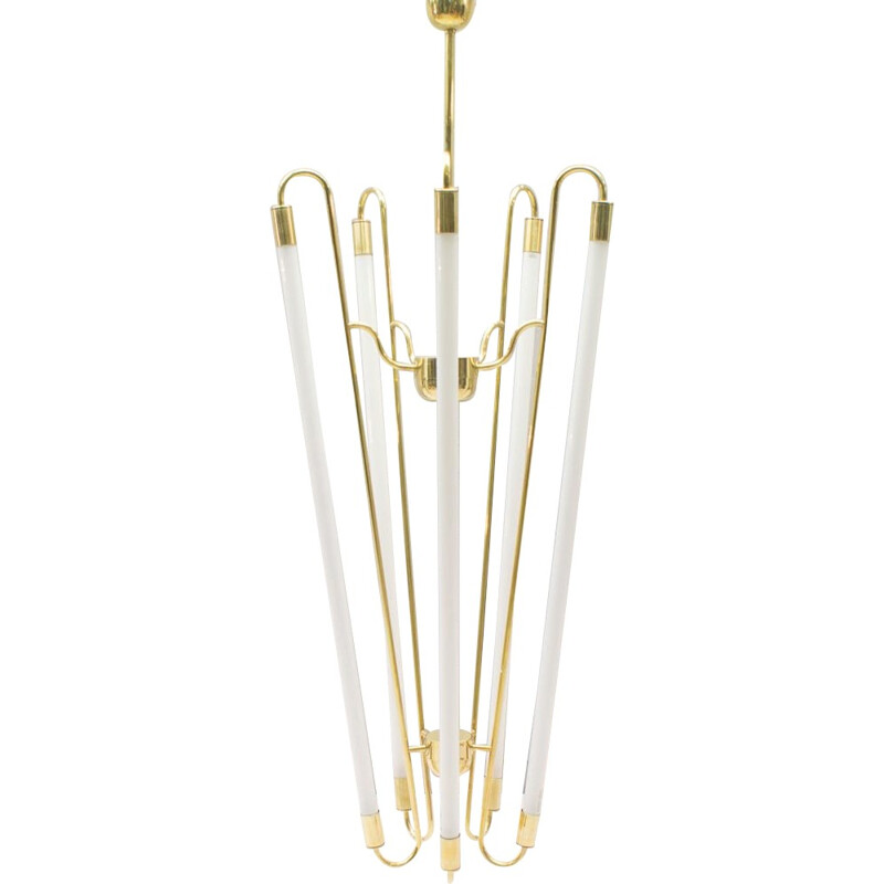 Vintage Brass Ceiling Lamp with Fluorescent Tubes - 1950s