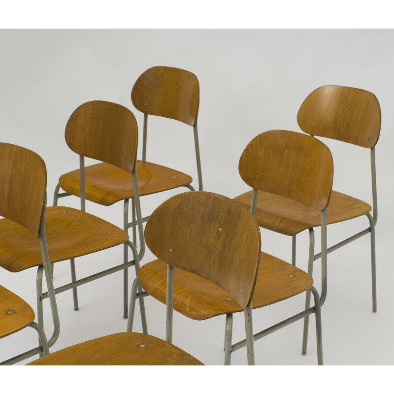 Set of 8 vintage school chairs in metal - 1960s