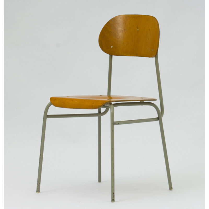 Set of 8 vintage school chairs in metal - 1960s