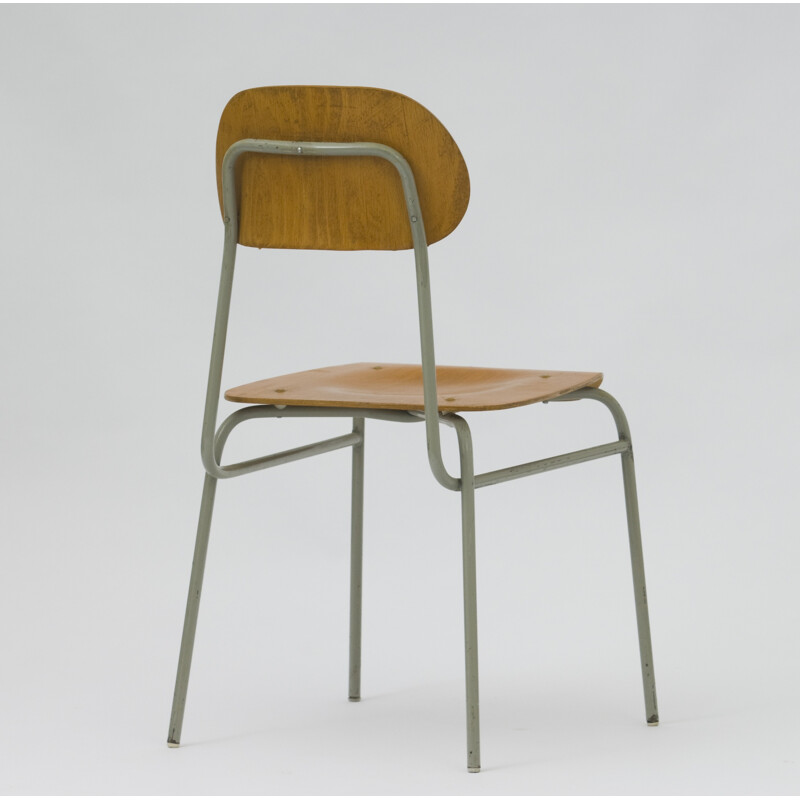 Suite de 8 chaises d'école vintage en métal - 1960