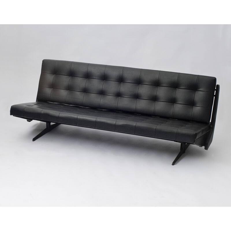 Vintage black convertible sofa - 1970s