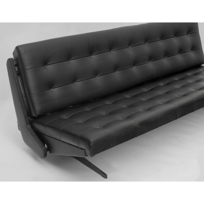 Vintage black convertible sofa - 1970s