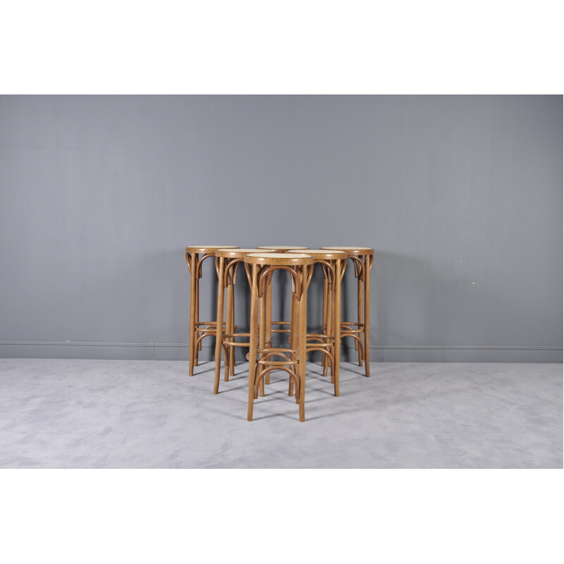 Vintage set of 6 French bentwood bar stools - 1960s