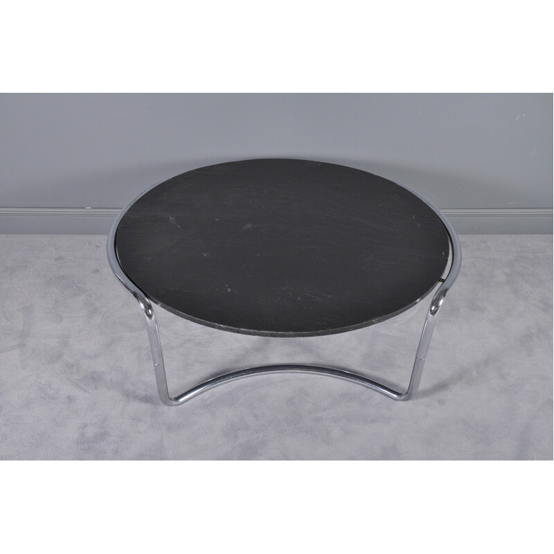 Vintage stone coffee table with tubular steel frame - 1970s