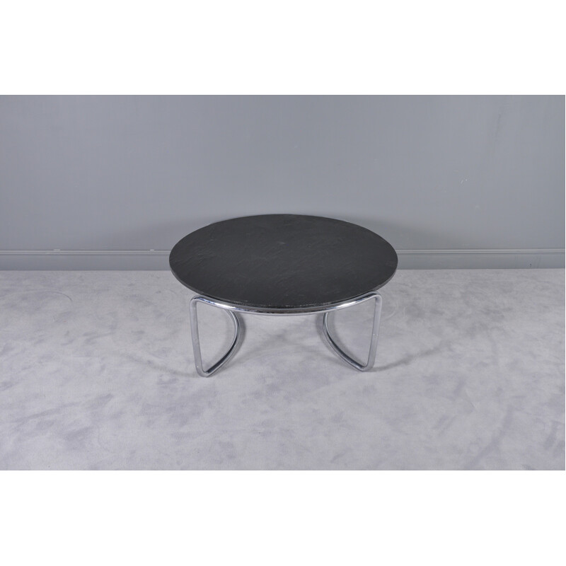 Vintage stone coffee table with tubular steel frame - 1970s