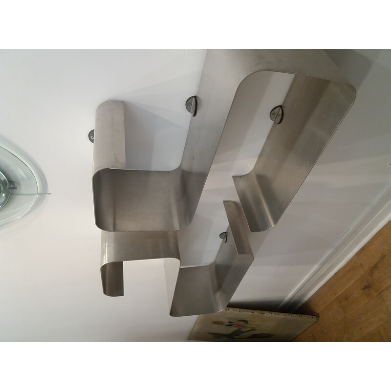 Pair of stainless steel wall shelves - 1970s