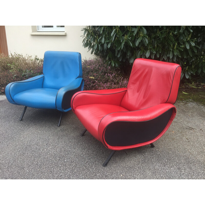 Vintage pair of "Lady chair" armchairs by Marco Zanuso for Artflex - 1950s