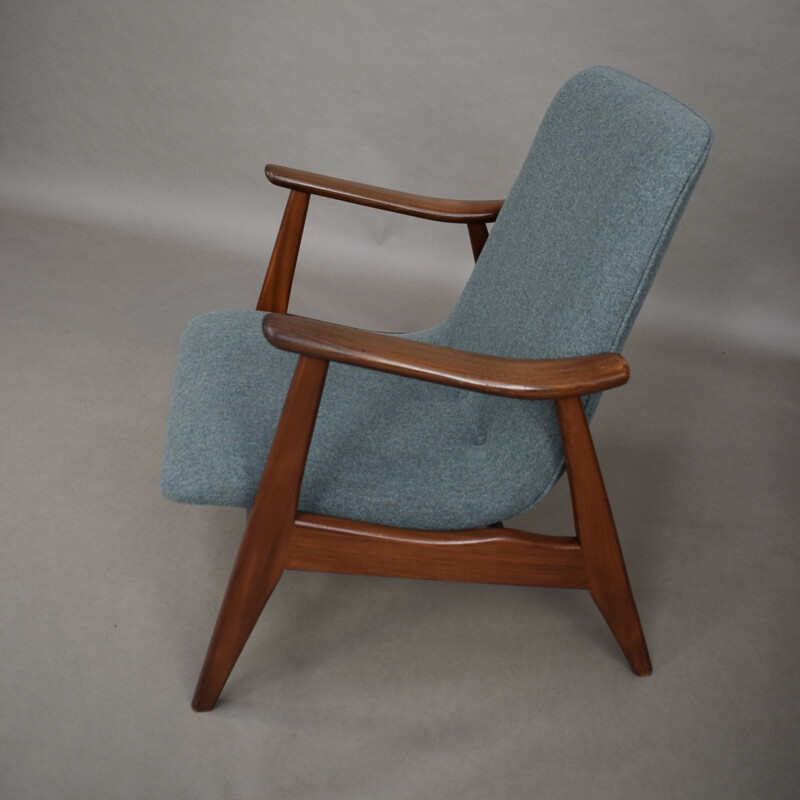 Fauteuil lounge vintage en teck massif par Louis Van Teeffelen pour Webe - 1960