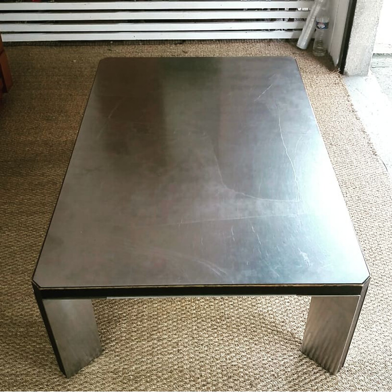 Vintage engraved metal coffee table - 1970s