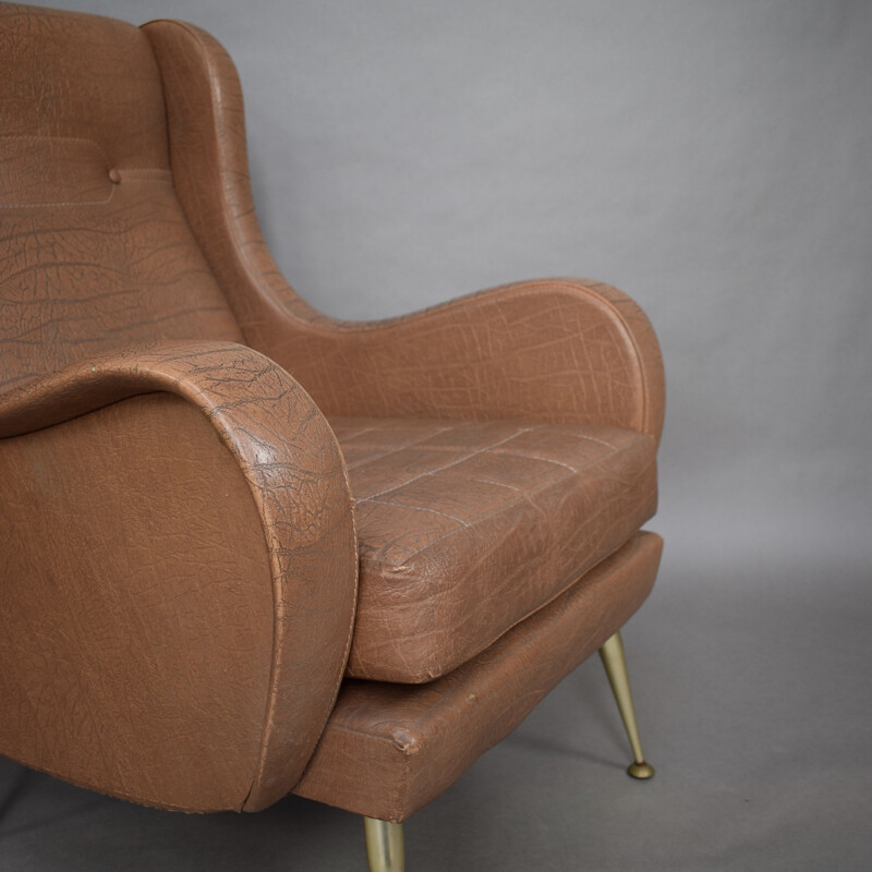 Paar Vintage-Lounge-Sessel in Kunstleder von Aldo Morbelli, Italien 1950