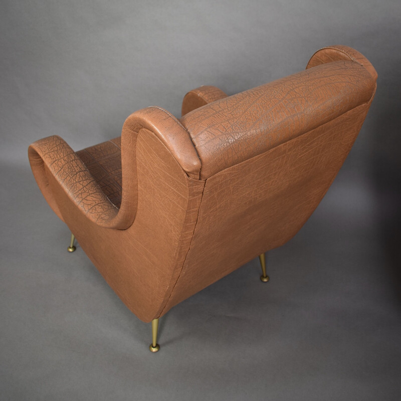 Paar Vintage-Lounge-Sessel in Kunstleder von Aldo Morbelli, Italien 1950