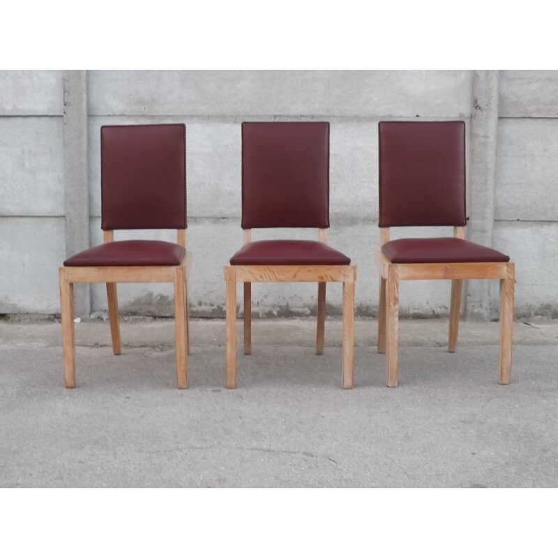 Set of 3 vintage office chairs by Charles Dudouyt - 1940s