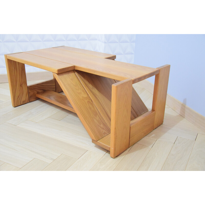 Vintage asymmetrische iepenhouten salontafel, 1970